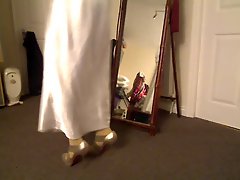 White satin nightie outfit Big Dorcet Louboutins in bed