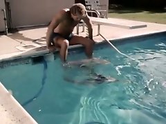 Lusty blonde hoe gives head and gets licked over the pool