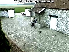 Brunette officer in stockings opens to take strangers cock outdoor